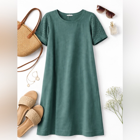 Jane & Delancey Green Lace Sleeve Shift Dress Size 1X Casual Spring - Picture 2 of 4